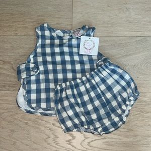 Cecil and Lou 9M NWT navy gingham linen diaper set